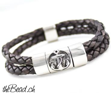 brown braided leather bracelet for men