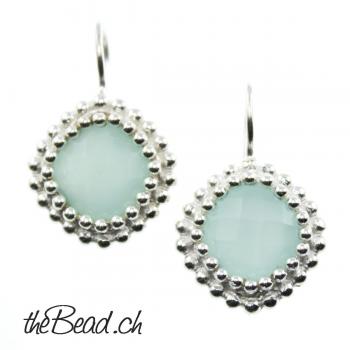 Earrings made of 925 sterling silver and aqua agate