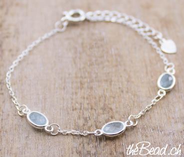 silver bracelet with aquamarine