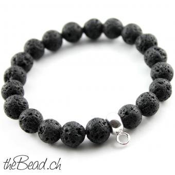 Basic charm lava bead bracelet with 925 sterling silver
