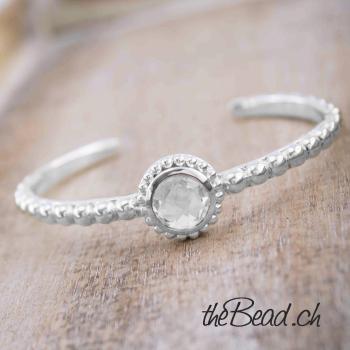 Silver bangle with real crystal