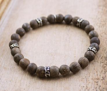 bracelet with bronzite with stainless steel elements, 8 mm