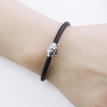 Blaues Lederarmband mit Buddha