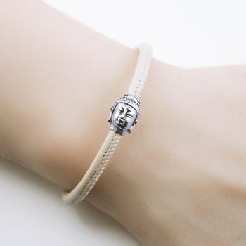 Blaues Lederarmband mit Buddha