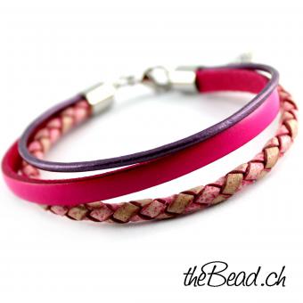 COLOR UP leather bracelet pink, one Size