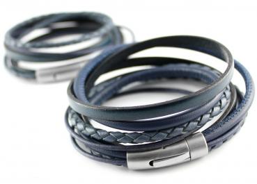 ZWEI Partnerarmbänder COUPLE PASSION in blau, Gravur Verschluss & Leder möglich