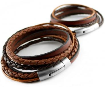 ZWEI Partnerarmbänder COUPLE PASSION in braun, Gravur Verschluss & Leder möglich