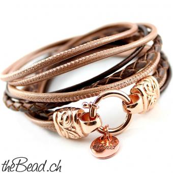 Leather Bracelet with 925 sterling silver rosegold plated
