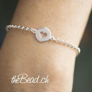 silver bracelet HEART made of 925 sterling silver one size