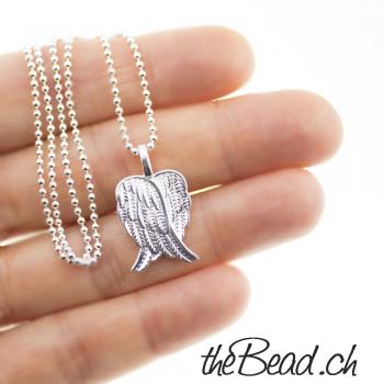 silver necklace double wing