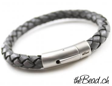 leather braided bracelet in dark grey