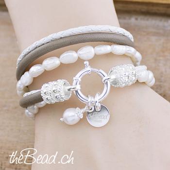 lederarmband wickelarmband mit muschelkern perlen