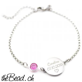 Bracelet with engraving and birthstone
