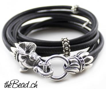 Leather Bracelet elephant with 925 Elephant