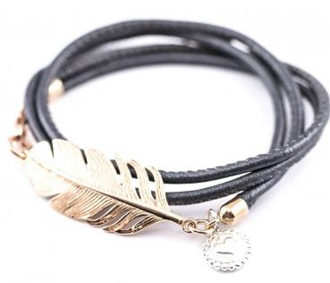 wrap leather bracelet with feather closure