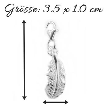 Leichter Feder Charm  Glücksbringer Kleeblatt 925 Sterling Silber Charm mit Karabiner