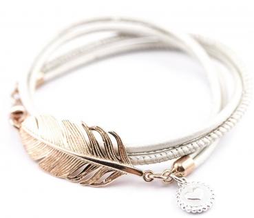 Women leather bracelet rose feather