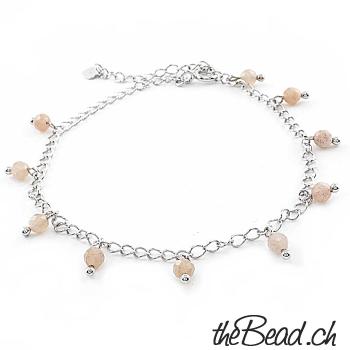 anklet made of 925 sterling silver and orange moonstone