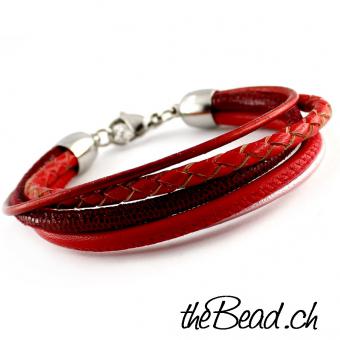 Leather bracelet grace in red