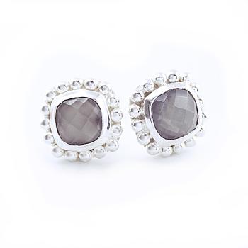 Earrings made of 925 sterling silver and grey moonstone