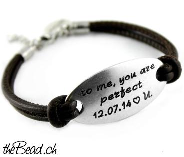 Engraved leather bracelet, leather colors to choose