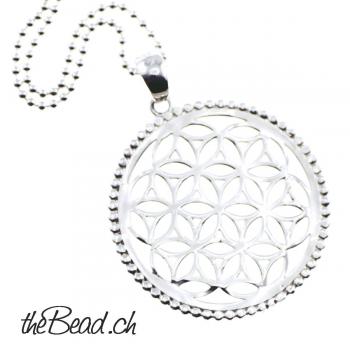 silver collier with flower of life pendant