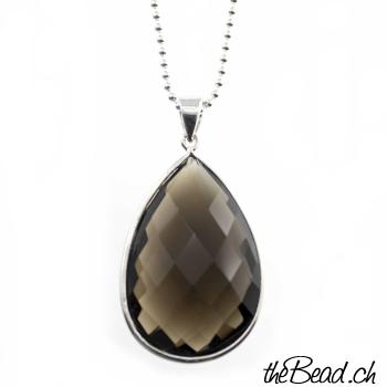 silver necklace with smoky quartz
