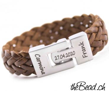 braided leather bracelet with stainless steel clasp