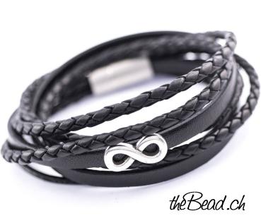 Braided Leather bracelet black with infitity