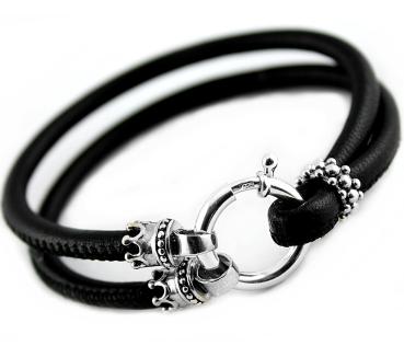 leather bracelet in black with two crowns