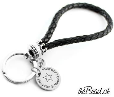 keychain with crown, 925 silver and leather
