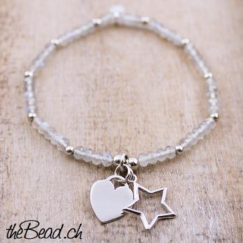 labradorit bracelet with heart and star