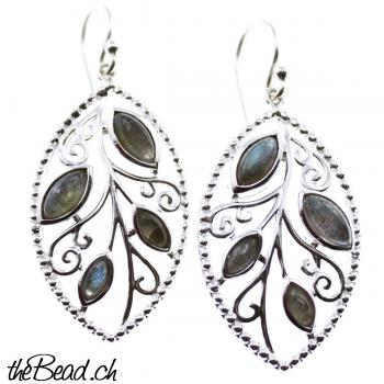 Earrings made of 925 sterling silver and labradorite