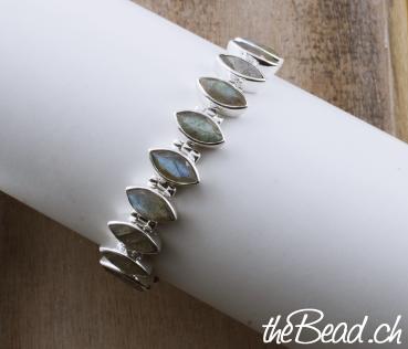 Labradorit Perlen Armband mit 925 Silber perlen