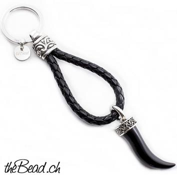 keychain with ONYX, 925 silver and leather