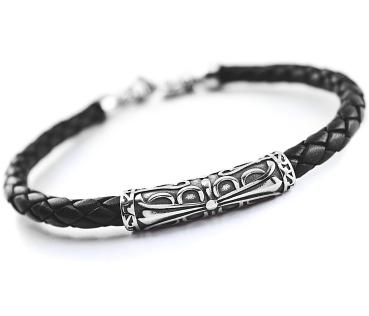 men anklet made of stainless steel and leather