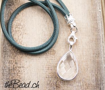 Leather necklace with 925 sterling silver clasp and crown