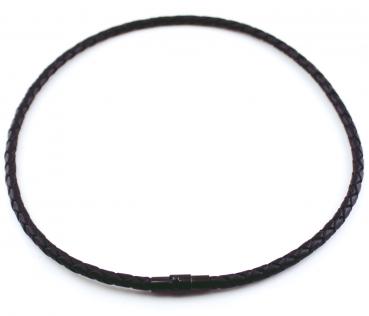 Schwarzer * Magnetverschluss * 4 mm geflochtene Lederhalskette