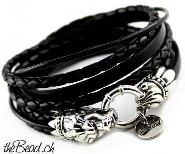 Leather Bracelet LION in black color