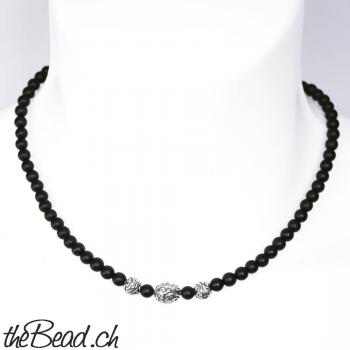 achat beads necklace with 925 sterling silver