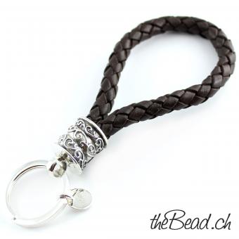 keychain leather and 925 sterling silver