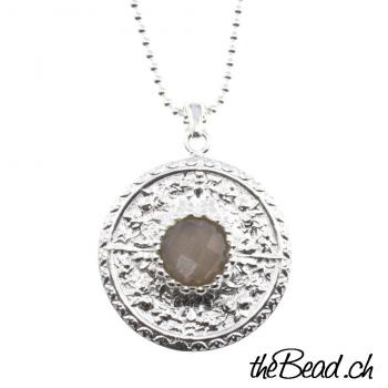 silver necklace chocolate moonstone