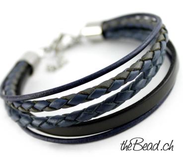 Men leather bracelet ONE SIZE in dark blue