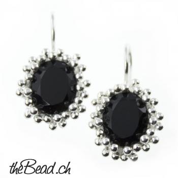 Earrings made of 925 sterling silver and onyx