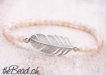 moonstone bracelet with 925 sterling silver feather  18 cm