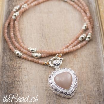 orange moonstone necklace with heart pendant