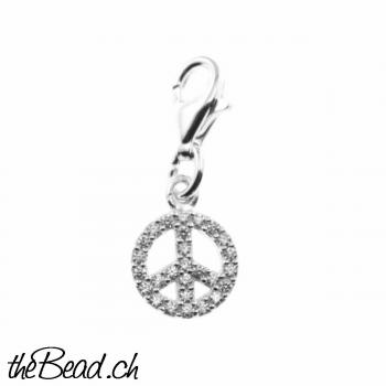 Charm PEACE mit kleinen Zirkonia, 925 Sterling Silber