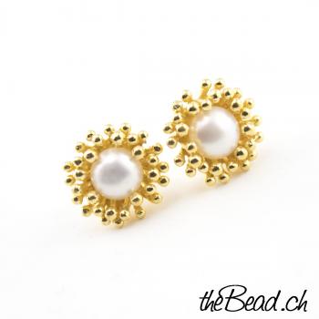 gold plated 925 sterling silver with real pearl