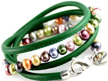 Leather Bracelet with colorful pearls