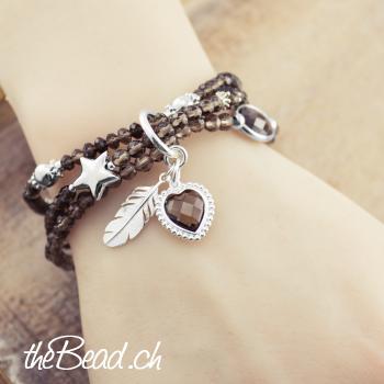 smoky quartz silver heart bracelet